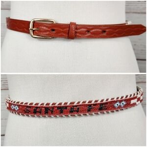 Red Leather Beaded Santa Fe Belt